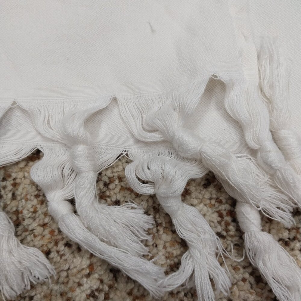3481 Size XL Long Duster Upcycled from Embroidered Linen /Cotton Tablecloths, . - Picture 3 of 14